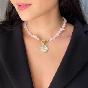 Chocker de cascalho de Quartzo Rosa