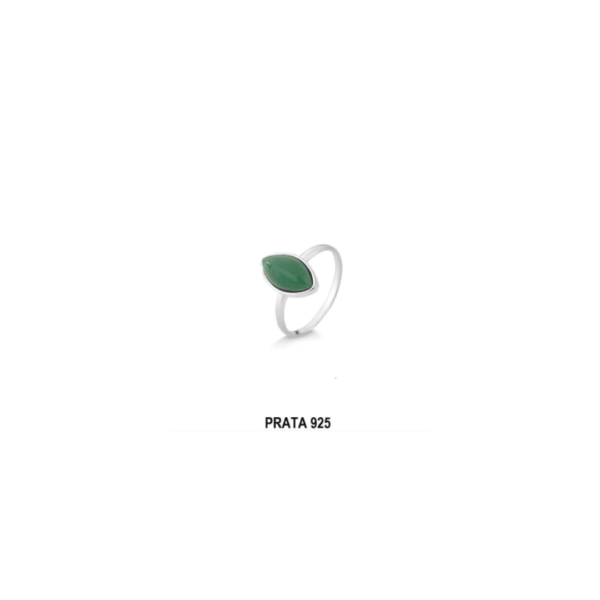 Anel navete com Quartzo Verde - Prata 925