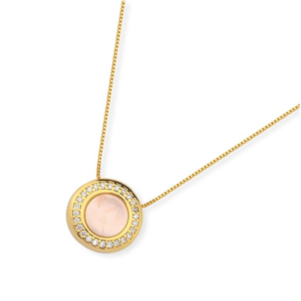 Colar Quartzo Rosa e Zircônias