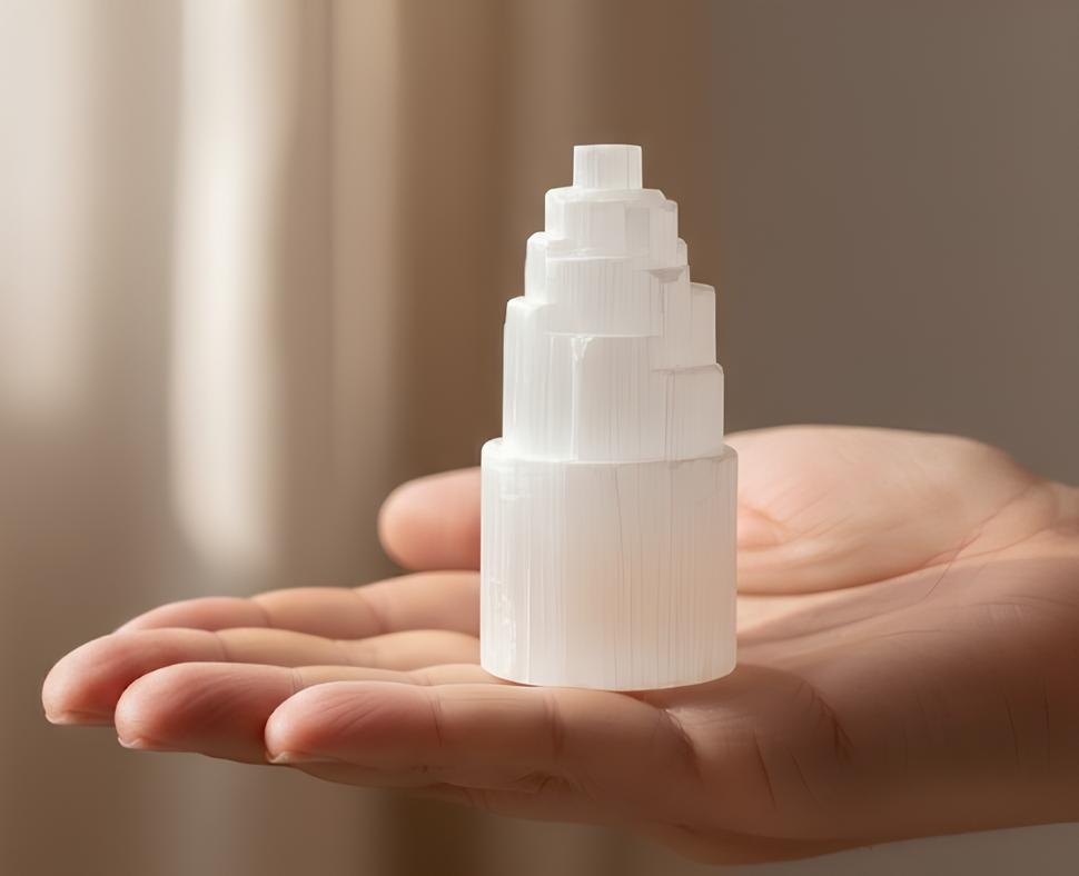 Torre de Selenita Branca para Energização – Pronta Entrega