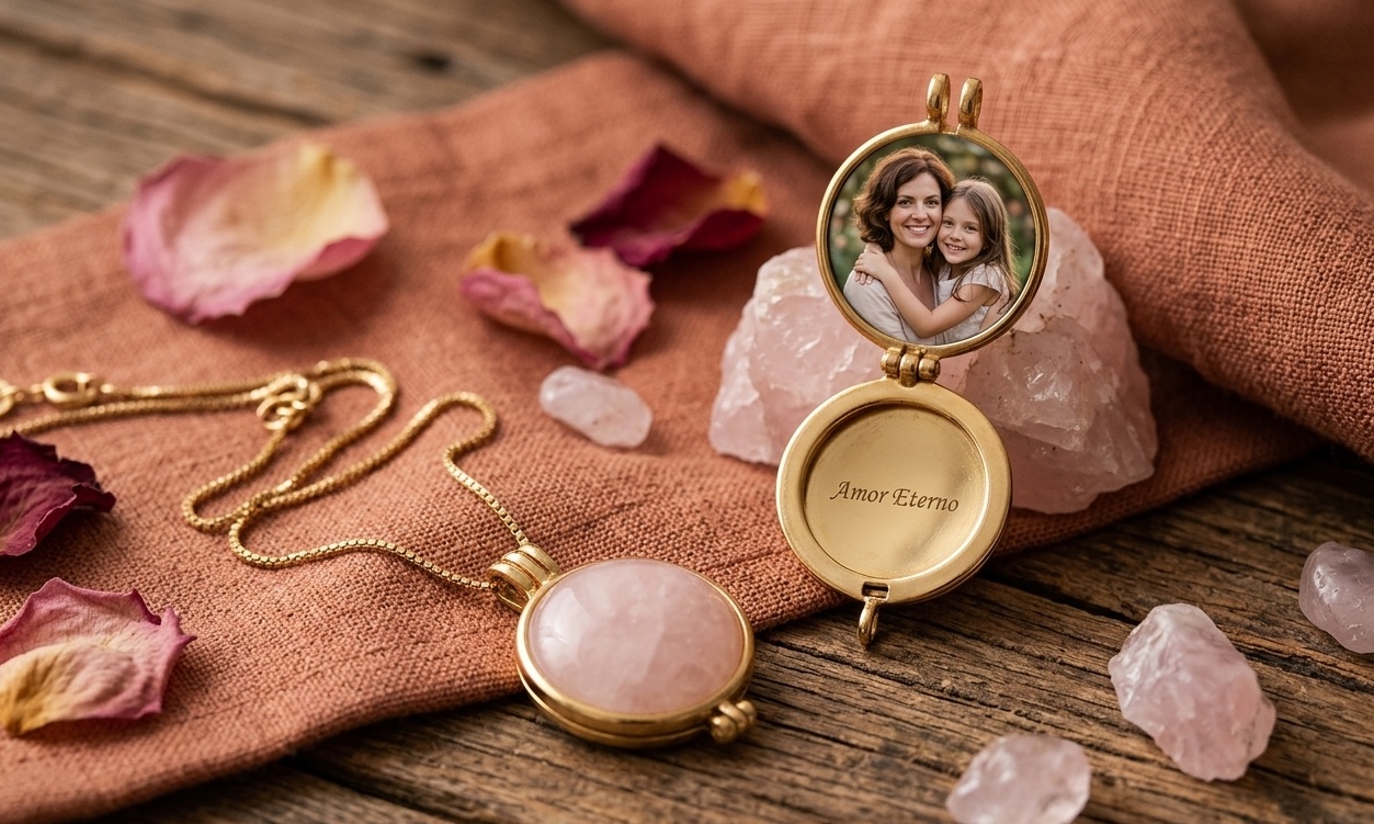 Melhor Colar Relicário Quartzo Rosa para Comprar Online e Presentear Quem Você Ama